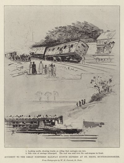 ハンティンドンシャーのセントネオッツでのグレートノーザンレイルウェイスコッチエクスプレスの事故 作： Henry Charles Seppings Wright